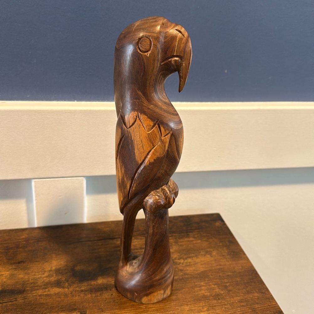 Jamaica Vintage Hardwood Hand Carved Parrot on Perch Decorative Figurine 1991